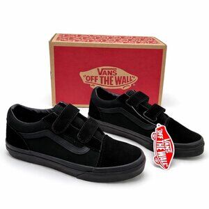 Vans Old Skool V Kids 3.5 Black 2 Strap Sneakers Suede Canvas NIB